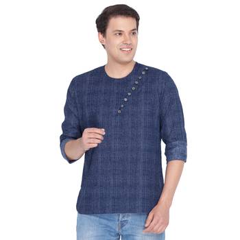 Men Blue Cotton Short Kurta 1