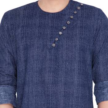 Men Blue Cotton Short Kurta 3