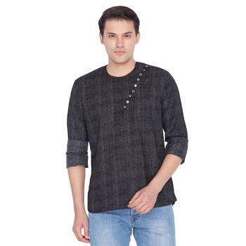 Men Black Cotton Short Kurta 1