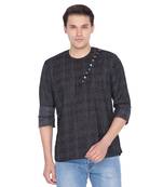 Men Black Cotton Short Kurta