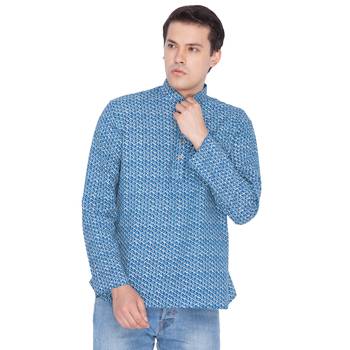 Men Blue Cotton Short Kurta 1