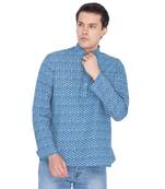 Men Blue Cotton Short Kurta