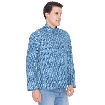Men Blue Cotton Short Kurta 2