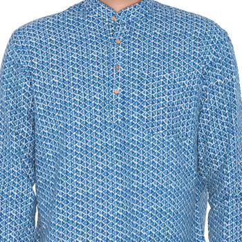 Men Blue Cotton Short Kurta 3