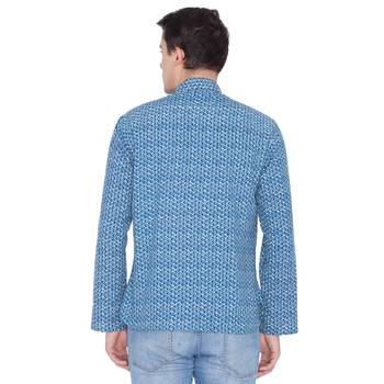 Men Blue Cotton Short Kurta 4