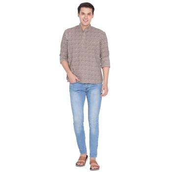 Men Brown Cotton Short Kurta 5