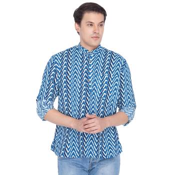 Men Blue Cotton Short Kurta 1