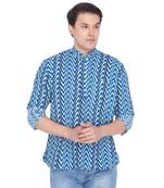 Men Blue Cotton Short Kurta