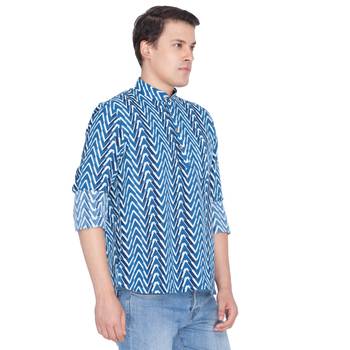 Men Blue Cotton Short Kurta 2