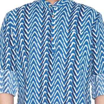 Men Blue Cotton Short Kurta 3