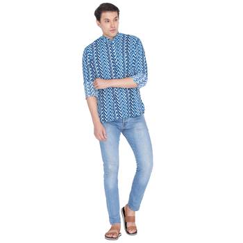 Men Blue Cotton Short Kurta 5