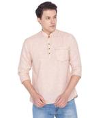 Men Beige Linen Short Kurta