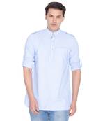 Men Blue Cotton Mid Length Kurta