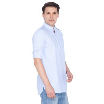 Men Blue Cotton Mid Length Kurta 2
