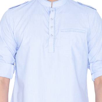 Men Blue Cotton Mid Length Kurta 3