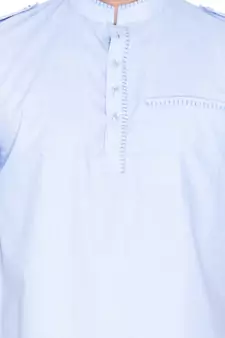 Men Blue Cotton Mid Length Kurta