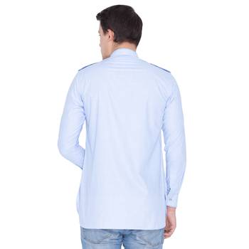 Men Blue Cotton Mid Length Kurta 4