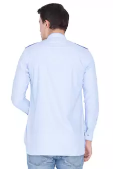 Men Blue Cotton Mid Length Kurta