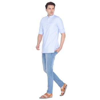 Men Blue Cotton Mid Length Kurta 5