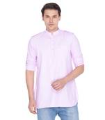 Men Pink Cotton Mid Length Kurta