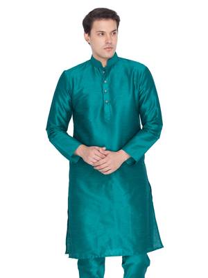 Men Green Cotton Silk Only Kurta 1
