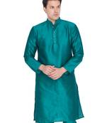Men Green Cotton Silk Only Kurta