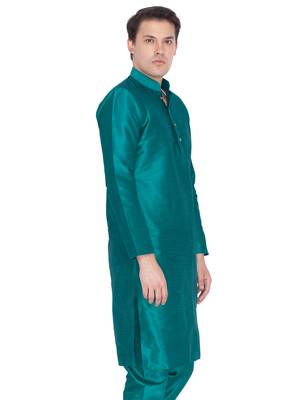 Men Green Cotton Silk Only Kurta 2