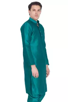 Men Green Cotton Silk Only Kurta