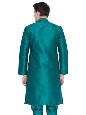 Men Green Cotton Silk Only Kurta 4