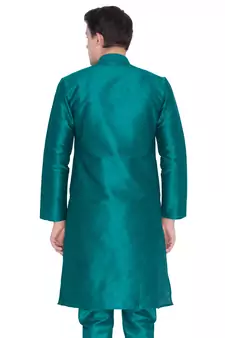 Men Green Cotton Silk Only Kurta