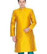 Men Gold Cotton Silk Only Kurta