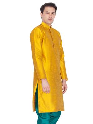 Men Gold Cotton Silk Only Kurta 2