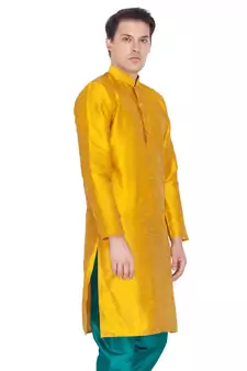 Men Gold Cotton Silk Only Kurta