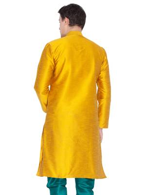 Men Gold Cotton Silk Only Kurta 4