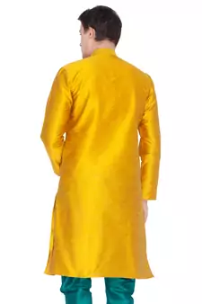 Men Gold Cotton Silk Only Kurta