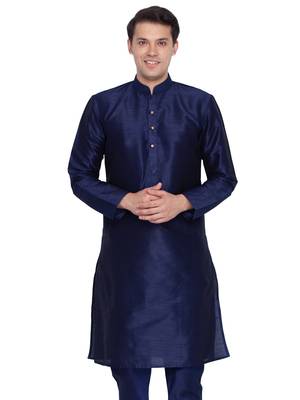Men Navy Blue Cotton Silk Only Kurta 1