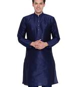Men Navy Blue Cotton Silk Only Kurta