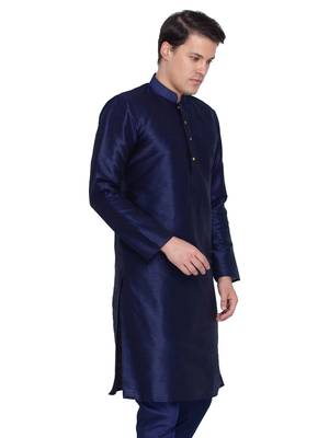 Men Navy Blue Cotton Silk Only Kurta 2