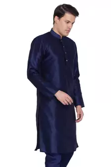Men Navy Blue Cotton Silk Only Kurta