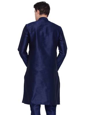 Men Navy Blue Cotton Silk Only Kurta 3