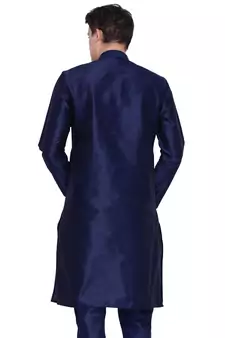 Men Navy Blue Cotton Silk Only Kurta