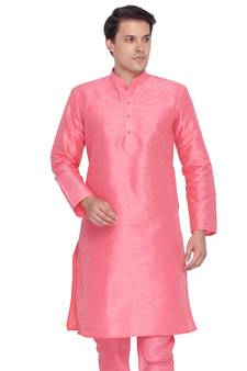 Men Pink Cotton Silk Only Kurta