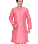 Men Pink Cotton Silk Only Kurta