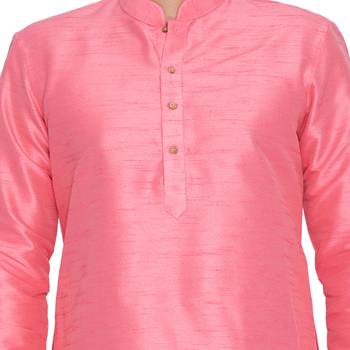 Men Pink Cotton Silk Only Kurta 3