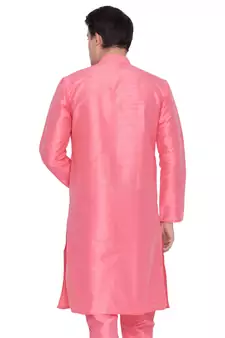 Men Pink Cotton Silk Only Kurta