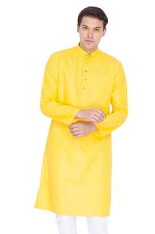Men Yellow Linen Only Kurta