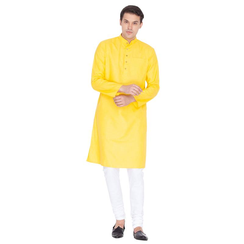 Men Yellow Linen Only Kurta