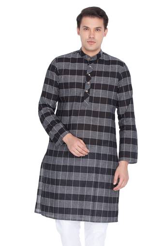 Men Black Cotton Only Kurta