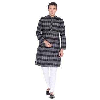Men Black Cotton Only Kurta 5