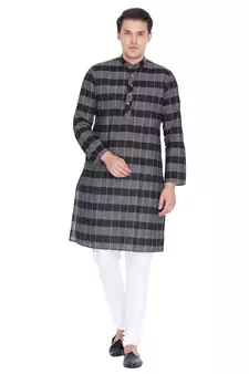 Men Black Cotton Only Kurta